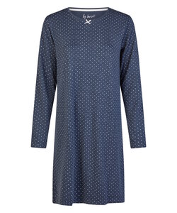 By Louise Ladies Nightshirt Interlock Long Sleeve Dark Blue Dotted