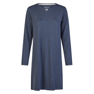 By Louise Ladies Nightshirt Interlock Long Sleeve Dark Blue Dotted