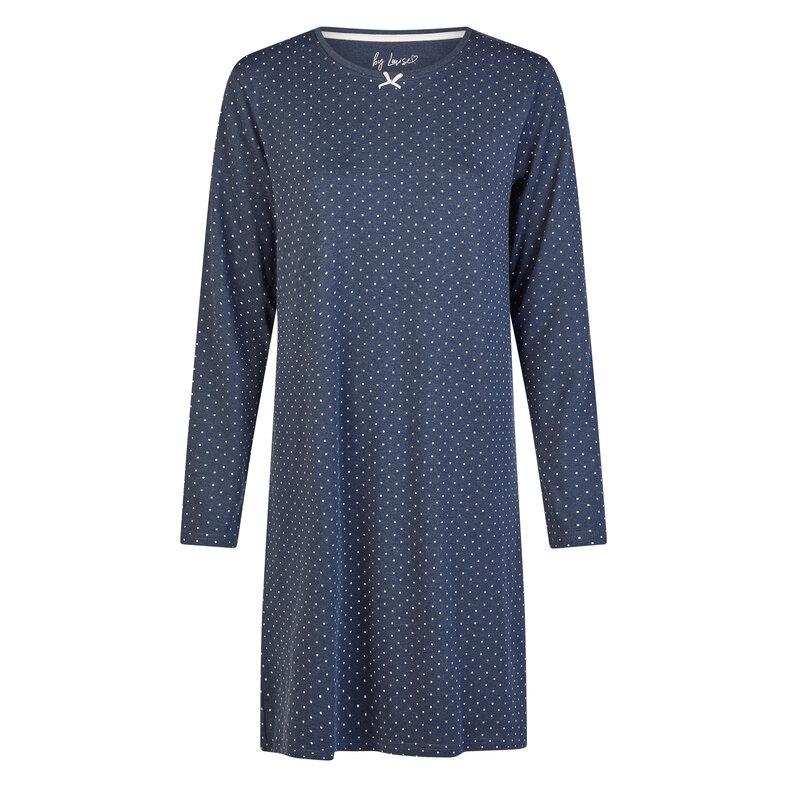 By Louise By Louise Dames Nachthemd Interlock Lange Mouw Donkerblauw Gestipt