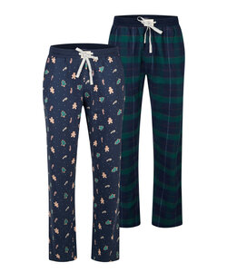 Happy Shorts Heren Kerst Pyjamabroek Lang 2-Pack Gingerbreadmen/Geruit