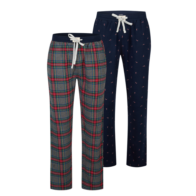 Happy Shorts Happy Shorts Men's Christmas Pajama Pants Long 2-Pack Sugar Cane/Checked