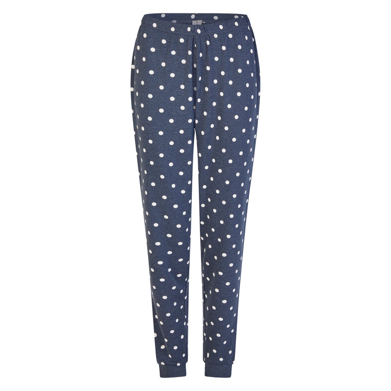 By Louise By Louise Dames Winter Pyjama Set Lang Interlock Wit/Blauw Gestreept/Gestipt