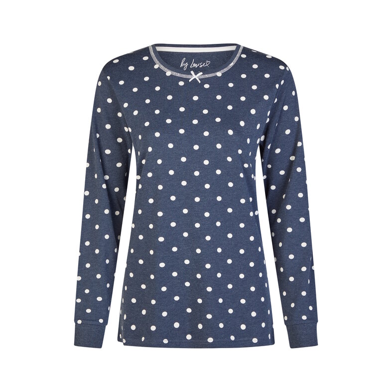 By Louise By Louise Ladies Winter Pajama Set Long Interlock Dark Blue Polka Dot