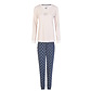 By Louise By Louise Dames Winter Pyjama Set Lang Interlock Wit/Blauw Gestreept/Gestipt