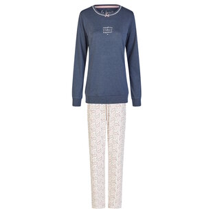 By Louise Women's Winter Pajama Set Long Interlock Blue/White Print