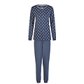 By Louise By Louise Ladies Winter Pajama Set Long Interlock Dark Blue Polka Dot