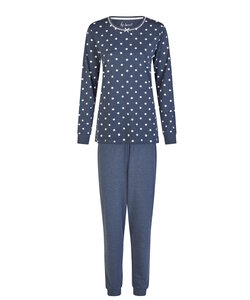 By Louise Dames Winter Pyjama Set Lang Interlock Donkerblauw Polkadot