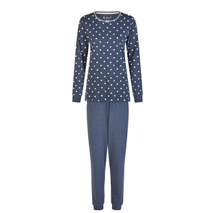 By Louise Dames Winter Pyjama Set Lang Interlock Donkerblauw Polkadot
