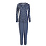 By Louise By Louise Dames Winter Pyjama Set Lang Interlock Donkerblauw Polkadot