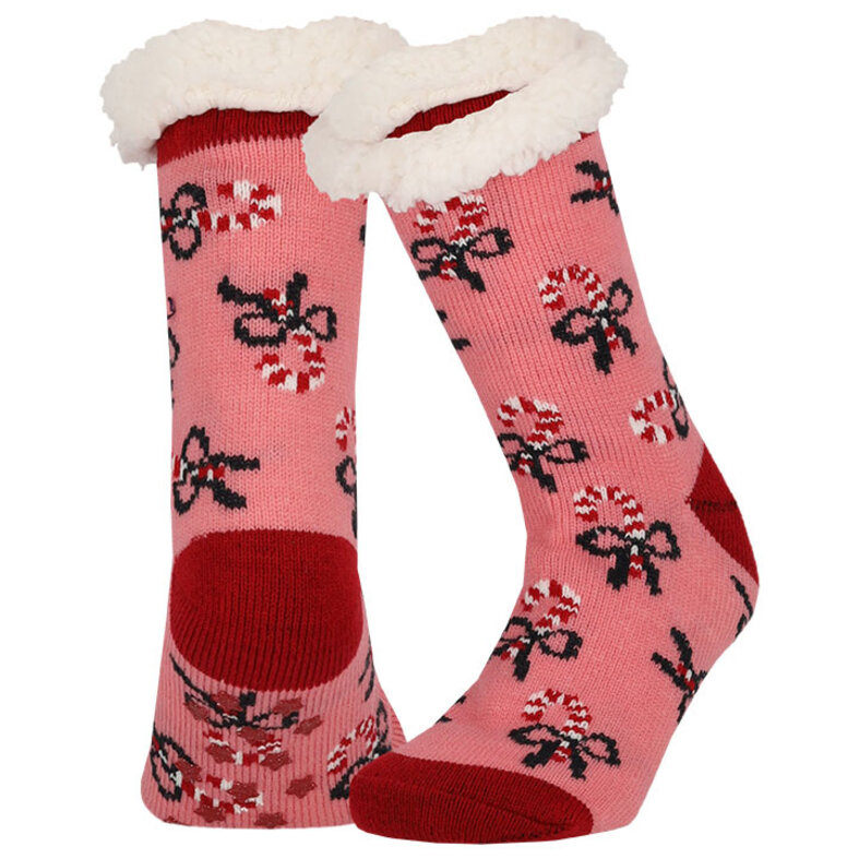 Apollo Apollo Dames Kerst Huissokken Met Antislip Roze Print