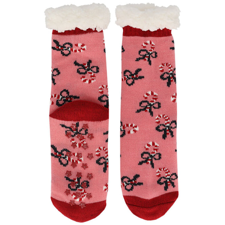 Apollo Apollo Dames Kerst Huissokken Met Antislip Roze Print