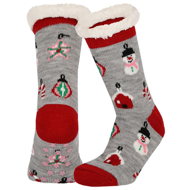 Apollo Apollo Dames Kerst Huissokken Met Antislip Grijs Print