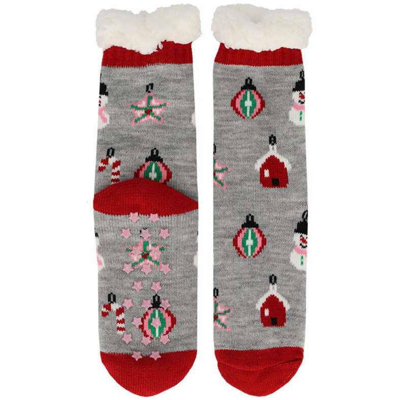 Apollo Apollo Dames Kerst Huissokken Met Antislip Grijs Print