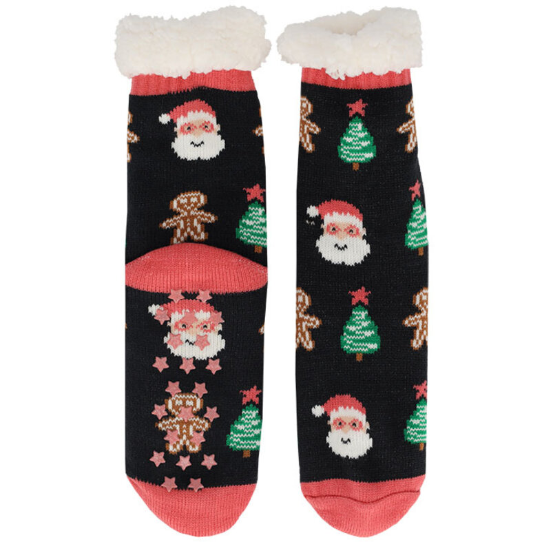 Apollo Apollo Ladies Christmas House Socks With Non-Slip Dark Blue Christmas Tree Print