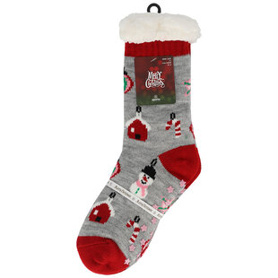 Apollo Ladies Christmas House Socks With Non-Slip Gray Print