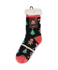 Apollo Ladies Christmas House Socks With Non-Slip Dark Blue Christmas Tree Print