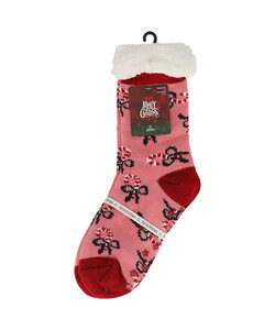 Apollo Ladies Christmas House Socks With Non-Slip Pink Print
