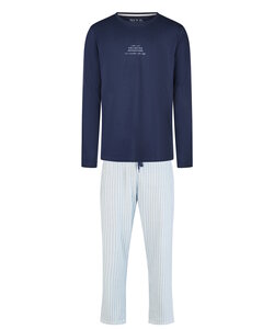 Phil & Co Heren Pyjama Set Lang Donkerblauw/Lichtblauw Gestreept