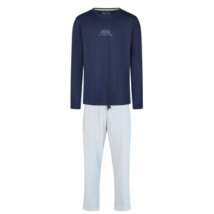Phil & Co Men's Pyjama Set Long Dark Blue/Light Blue Striped