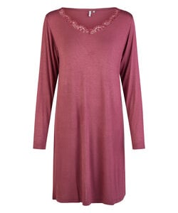 By Louise Dames Nachthemd V-Hals Met Kant Lange Mouw Bamboe Viscose Effen Bordeaux Rood