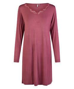 By Louise Ladies Nightshirt V-Neck With Lace Long Sleeve Bamboo Viscose Solid Bordeaux Red