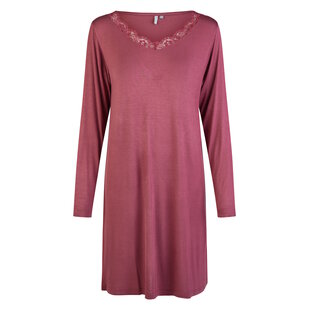 By Louise Dames Nachthemd V-Hals Met Kant Lange Mouw Bamboe Viscose Effen Bordeaux Rood