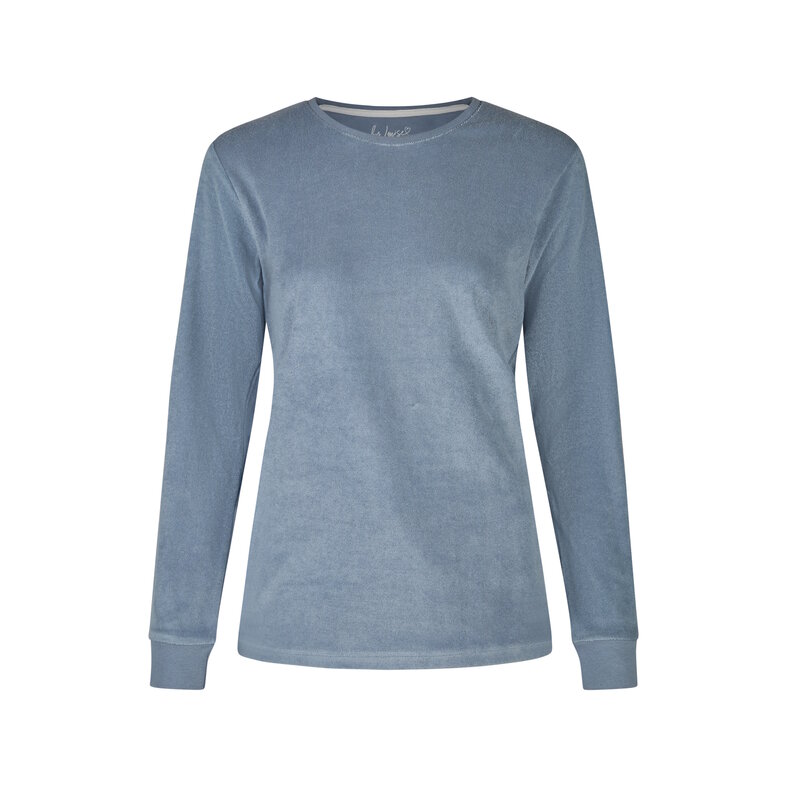 By Louise By Louise Dames Winter Pyjama Set Lang Badstof Blauw/Wit Gestreept