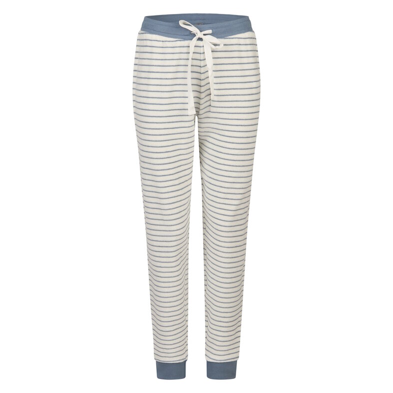 By Louise By Louise Dames Winter Pyjama Set Lang Badstof Blauw/Wit Gestreept