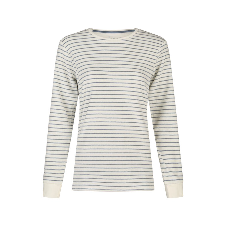 By Louise By Louise Dames Winter Pyjama Set Lang Badstof Wit/Blauw Gestreept