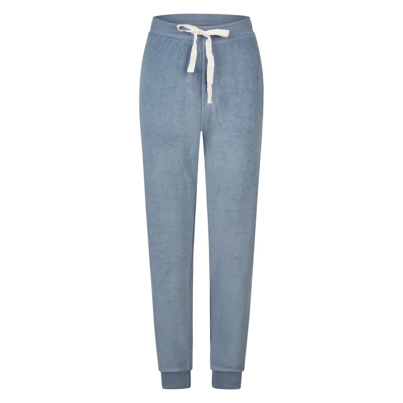 By Louise By Louise Dames Winter Pyjama Set Lang Badstof Wit/Blauw Gestreept