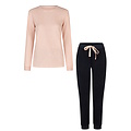 By Louise By Louise Dames Winter Pyjama Set Lang Badstof Roze/Donkerblauw Gestipt