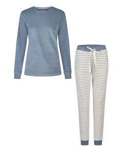 By Louise Dames Winter Pyjama Set Lang Badstof Blauw/Wit Gestreept