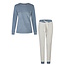 By Louise By Louise Dames Winter Pyjama Set Lang Badstof Blauw/Wit Gestreept