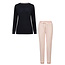 By Louise By Louise Dames Winter Pyjama Set Lang Badstof Donkerblauw/Roze Gestreept