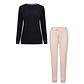 By Louise By Louise Dames Winter Pyjama Set Lang Badstof Donkerblauw/Roze Gestreept