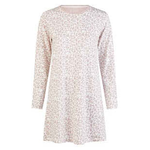 By Louise Ladies Nightshirt Long Sleeve Cotton White/Pink Animal Print