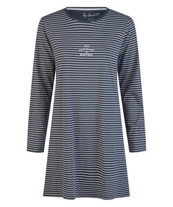 By Louise Dames Nachthemd Lange Mouw Katoen Donkerblauw/Wit Gestreept