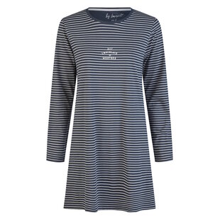 By Louise Ladies Nightshirt Long Sleeve Cotton Dark Blue/White Striped