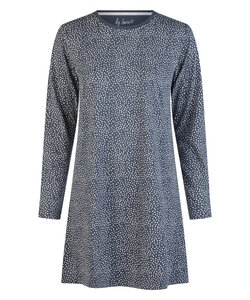 By Louise Ladies Nightshirt Long Sleeve Cotton Dark Blue/White Dotted