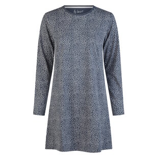 By Louise Ladies Nightshirt Long Sleeve Cotton Dark Blue/White Dotted