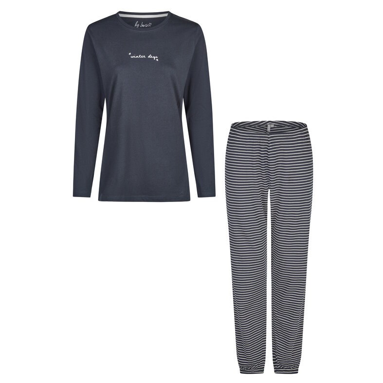 By Louise By Louise Ladies Pyjama Set Long Cotton Dark Blue/White Striped