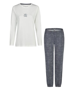 By Louise Ladies Pyjama Set Long Cotton Dark Blue/White Dotted