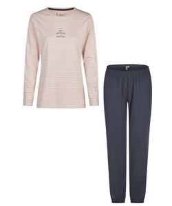 By Louise Dames Pyjama Set Lang Katoen Roze/Donkerblauw Gestreept