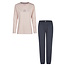 By Louise By Louise Dames Pyjama Set Lang Katoen Roze/Donkerblauw Gestreept