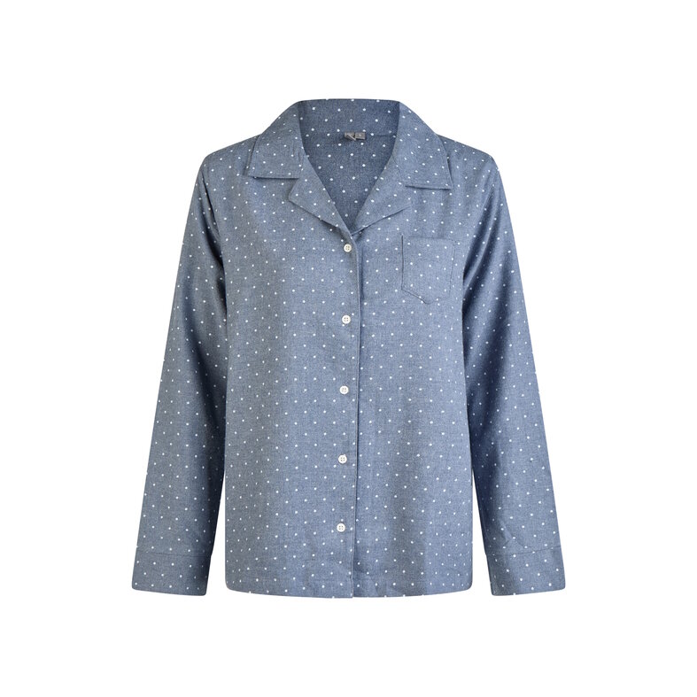 By Louise By Louise Dames Pyjama Set Flanel Lang Met Knoopsluiting Blauw Gestipt