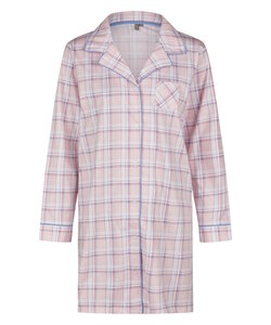 By Louise Ladies Nightshirt With Button Closure Long Sleeve Pink Checkered