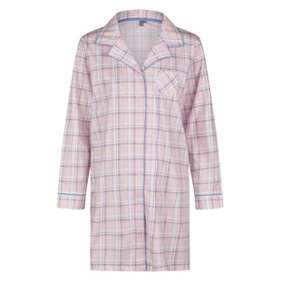 By Louise Dames Nachthemd Met Knoopsluiting Lange Mouw Roze Geruit