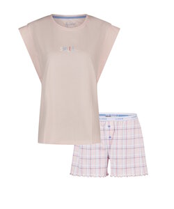 By Louise Ladies Short Pajama Set Shortama Pink Checkered