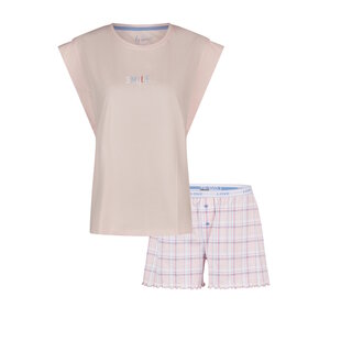 By Louise Dames Korte Pyjama Set Shortama Roze Geruit