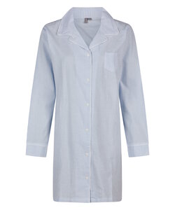 By Louise Dames Nachthemd Met Knoopsluiting Lange Mouw Seersucker Blauw Gestreept